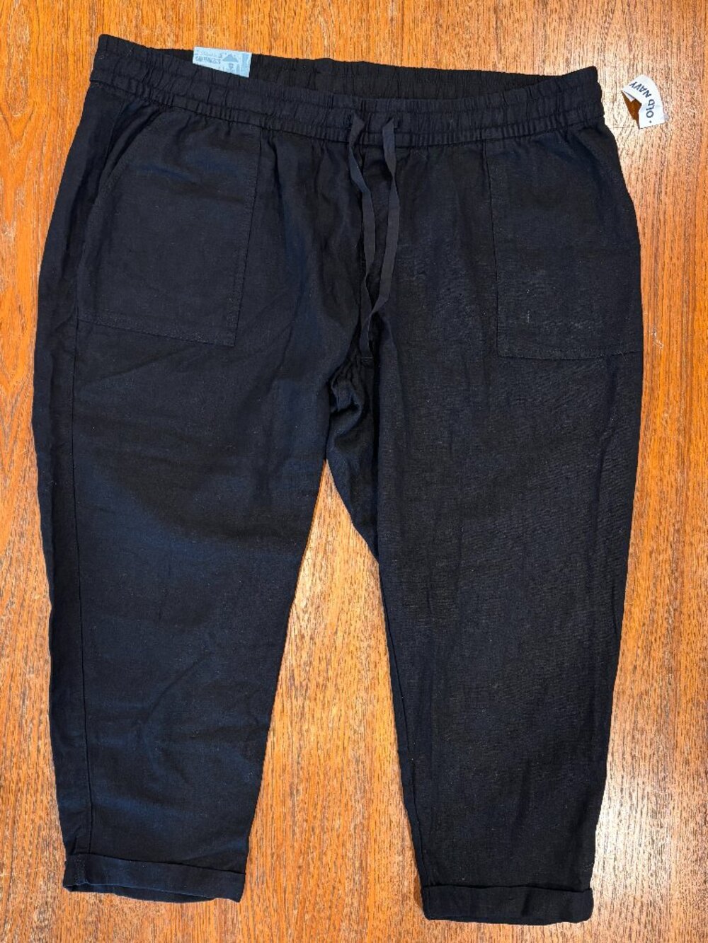 Old Navy Linen Crop Pant Capri cuffed Black Jack size XL